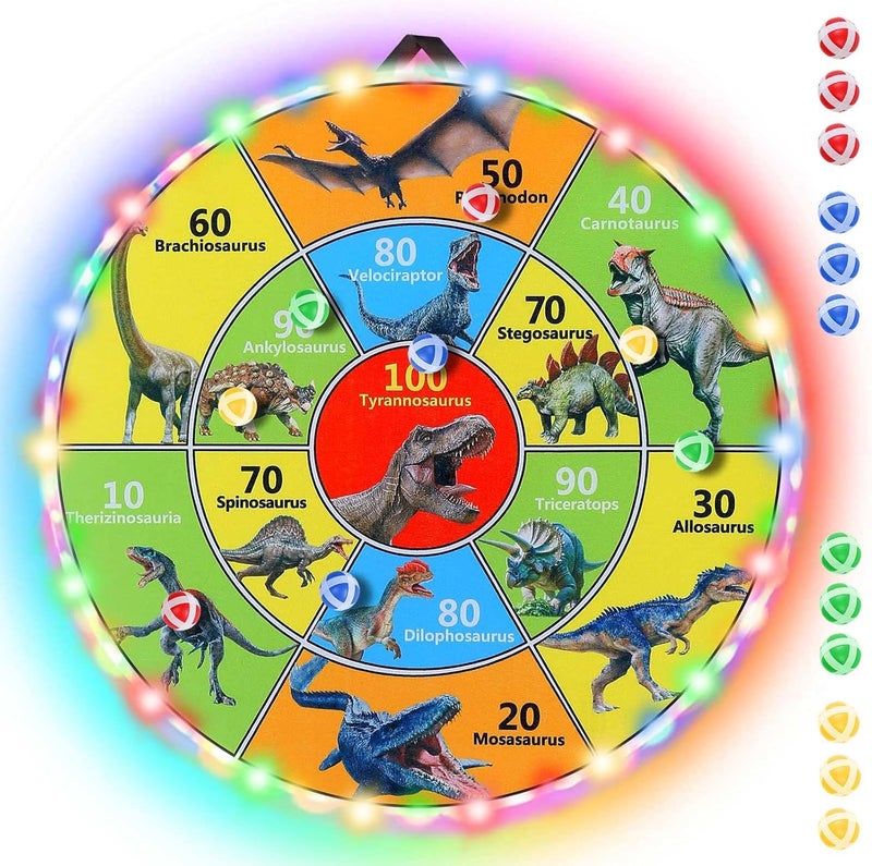 ZOHANINDL 30 Inch LED Dart Board Kids Game,12PCS Sticky Balls,Indoor/Outdoor Sports Carnival Games Yard Party, Suitable for 3 4 5 6 7 8 9 10 Years Old Boys and Girls Birthday Gifts Dinosaur Toys - Image 1